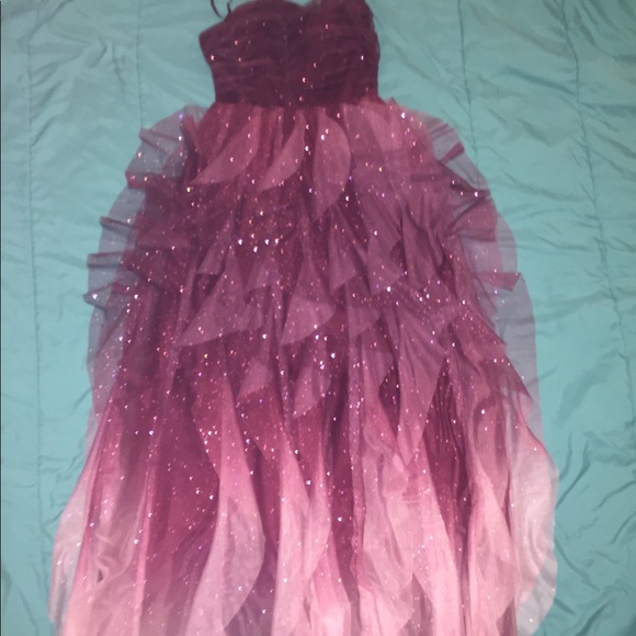 Strapless Burgundy ombré prom dress with ruffles - Picture 2 of 4